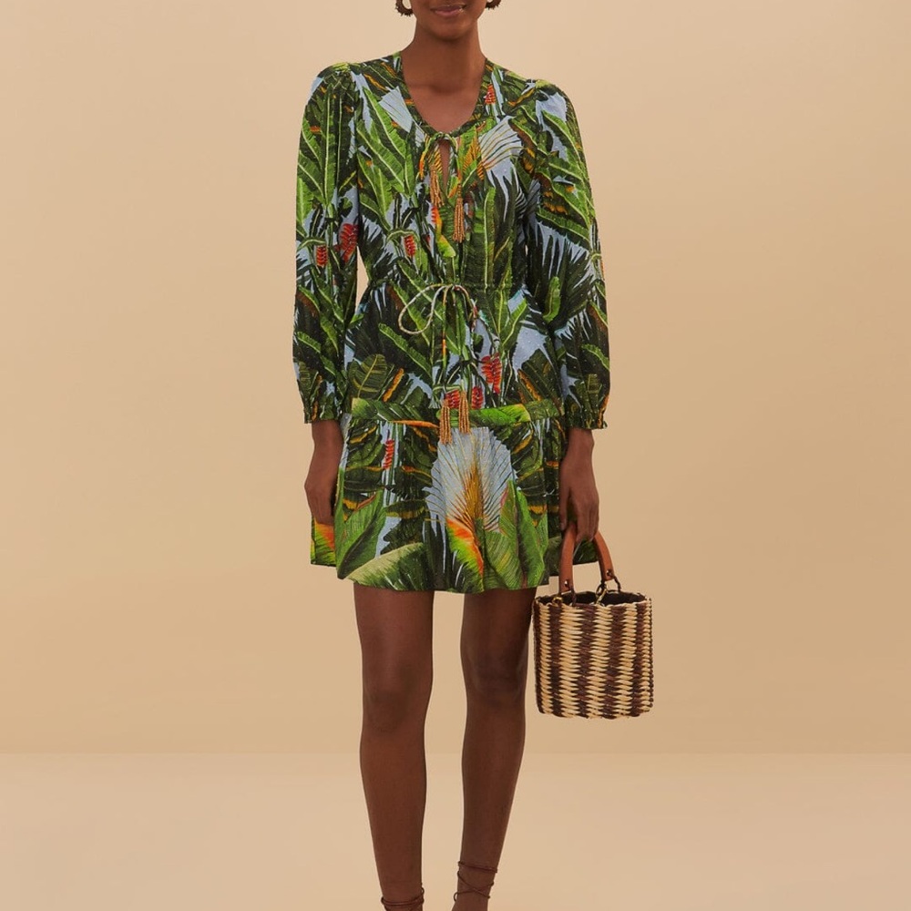 NWT FARM RIO Tropical Green Leaf Print Dress